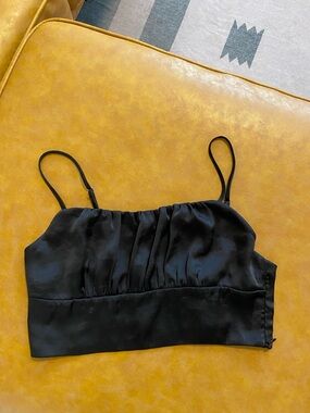 Black Satin Cropped Top - Aritzia